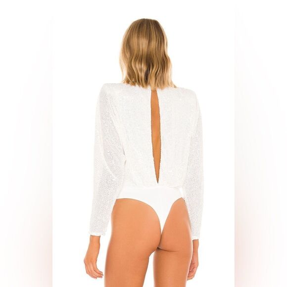 NOOKIE Veda White Sequin Deep Plunge Bodysuit. XS. NWT. - Picture 4 of 11